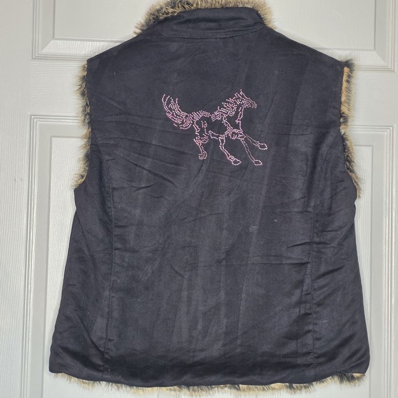 Outback Trading Company Womens Vest Sz XL Faux Fur Reversible With Pockets Black - Picture 11 of 14